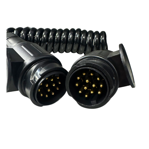 Przejdź do produktu Przewód spiralny do przyczepy 13 PIN 12V 1,5 m – przedłużka instalacji elektrycznej przyczepki