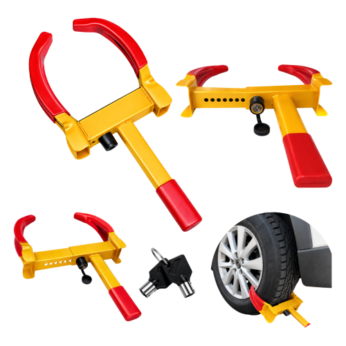 Przejdź do produktu Blokada na koło przyczepy kempingowej, lawety, auta – zabezpieczenie antykradzieżowe stalowa