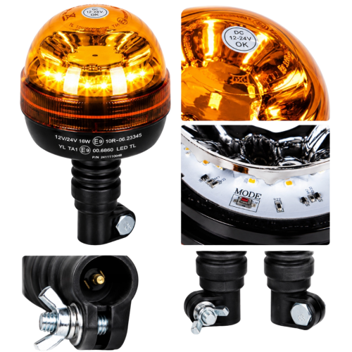 Przejdź do produktu Lampa Ostrzegawcza LED Kogut FLEX 12V/24V na Trzpień – 12 LED, 4 Tryby Błysku, ECE R65 R10 | Zetor, Ursus, John Deere, New Holland, Deutz, Bizon