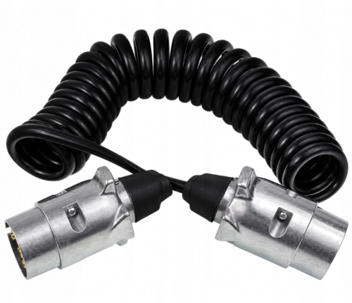 Przejdź do produktu Przewód spiralny 7 PIN 12 V 3 m do przyczepy i lawety – metalowe wtyczki