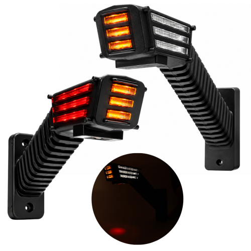 Przejdź do produktu Lampy obrysowe rogowe LED 12/24V elastyczne lewa + prawa 2 szt. do lawety i przyczepy